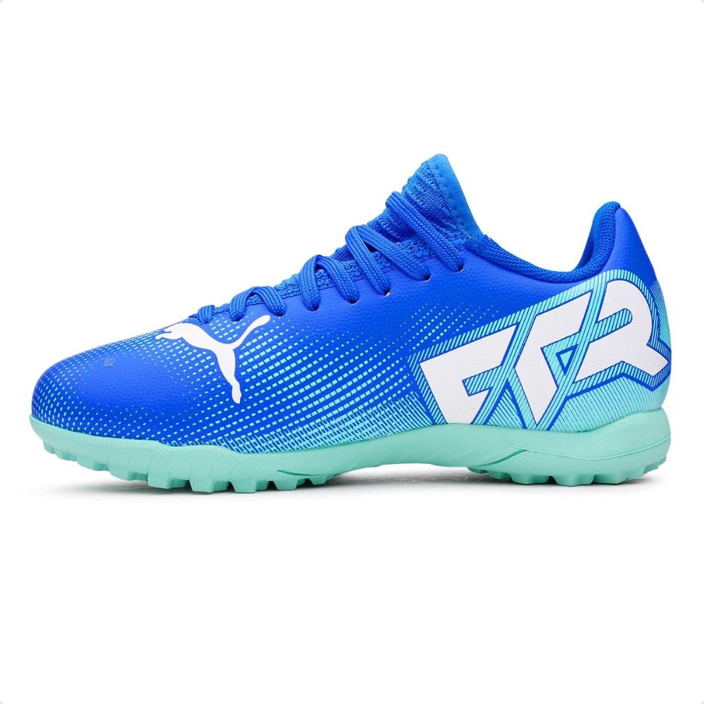 Chuteira Society Puma Future 7 Play TT V Infantil Azul/Verde 2