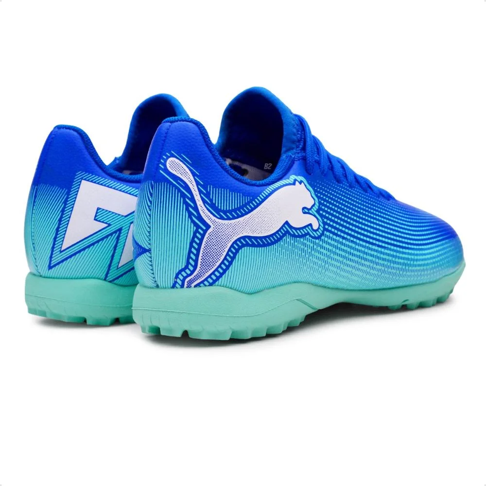 Chuteira Society Puma Future 7 Play TT V Infantil Azul/Verde 5