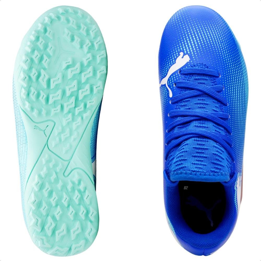 Chuteira Society Puma Future 7 Play TT V Infantil Azul/Verde 6