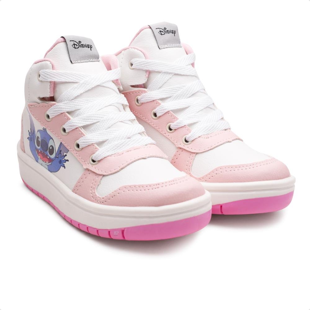 Tênis Disney Casual Stitch Juvenil Cano Alto Branco/Rosa 3
