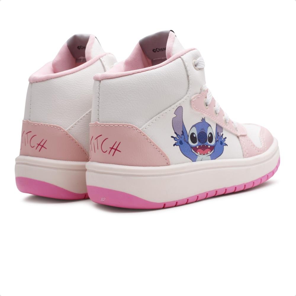 Tênis Disney Casual Stitch Juvenil Cano Alto Branco/Rosa 4