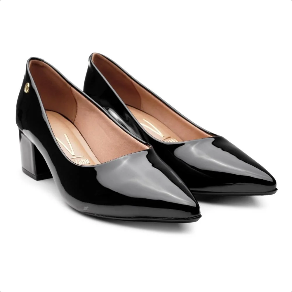 Scarpin Vizzano Salto Médio Bico Fino Verniz Preto 3