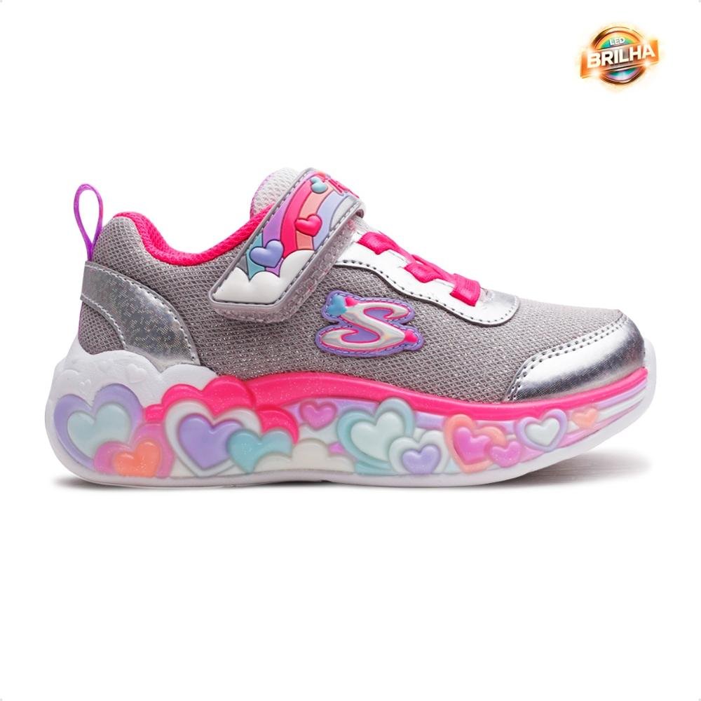 Tênis Skechers Eternal Heart Lights Infantil Prata/Rosa 1