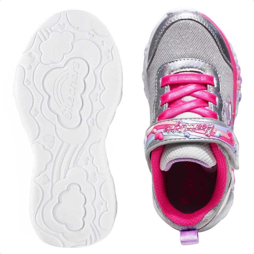 Tênis Skechers Eternal Heart Lights Infantil Prata/Rosa 7