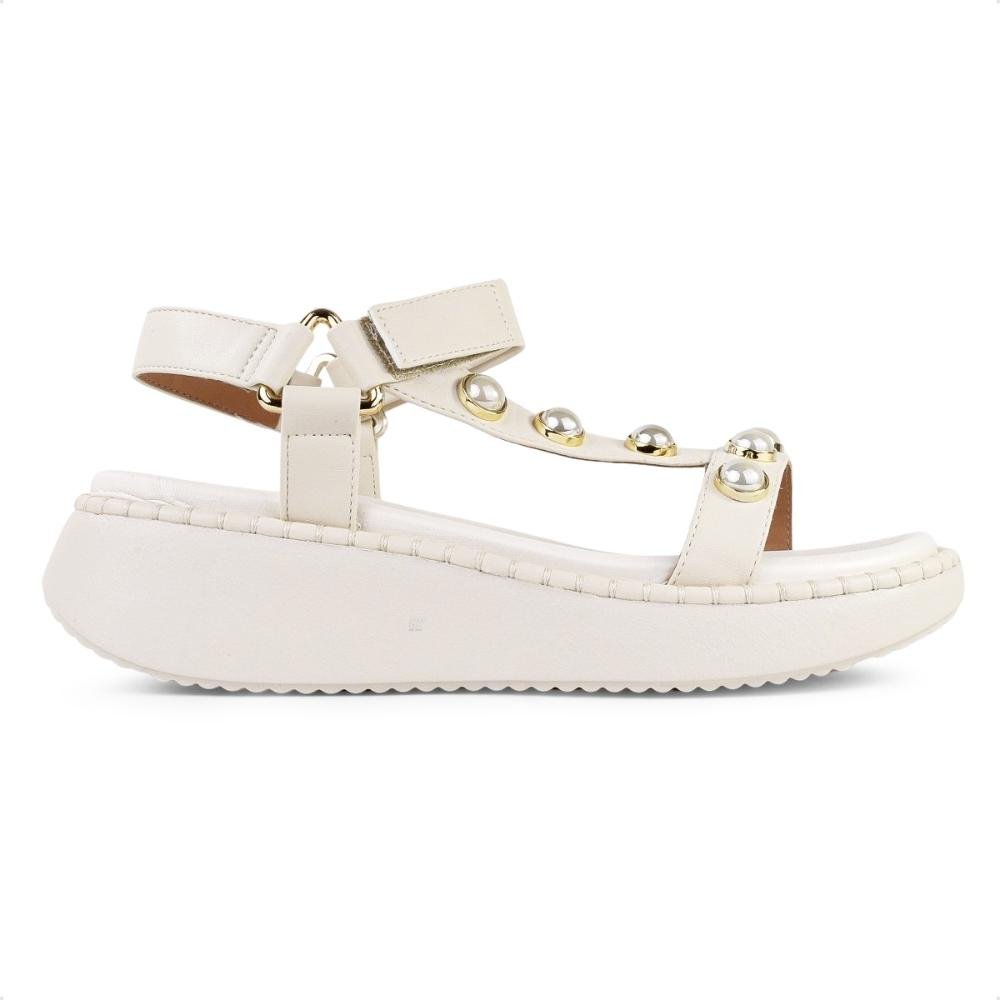 Sandália Vizzano Plataforma Tiras Feminina Off White/Dourado 1