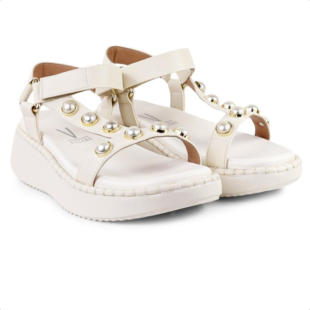 Sandália Vizzano Plataforma Tiras Feminina Off White/Dourado 3