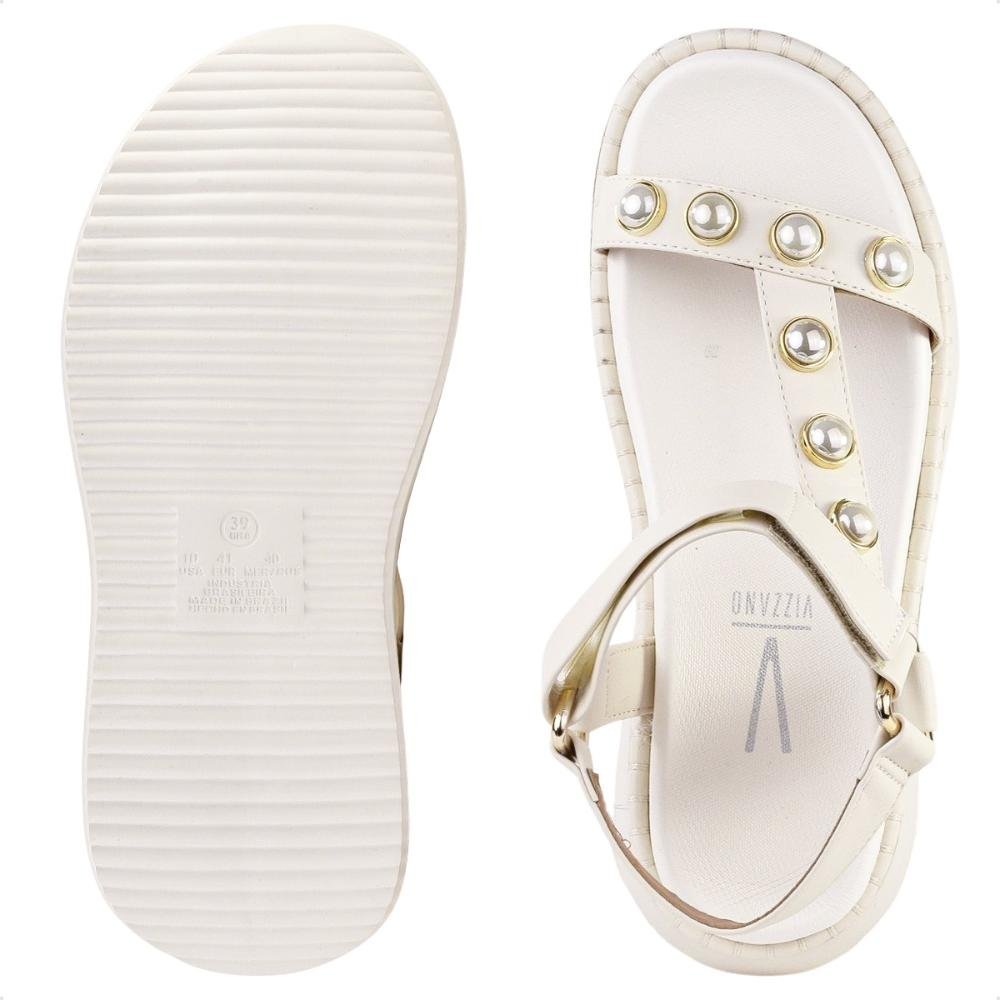 Sandália Vizzano Plataforma Tiras Feminina Off White/Dourado 6