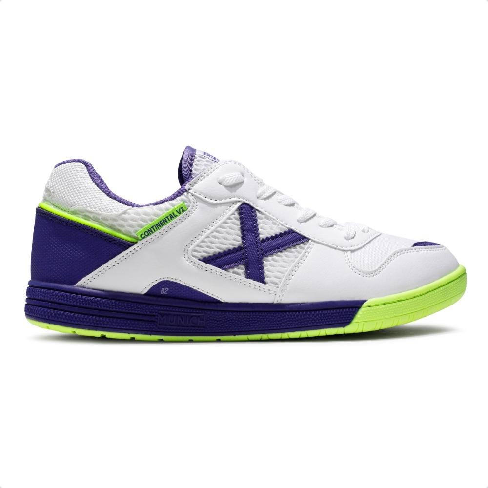 Chuteira Futsal Munich Continental V2 Masculina Branco/Roxo