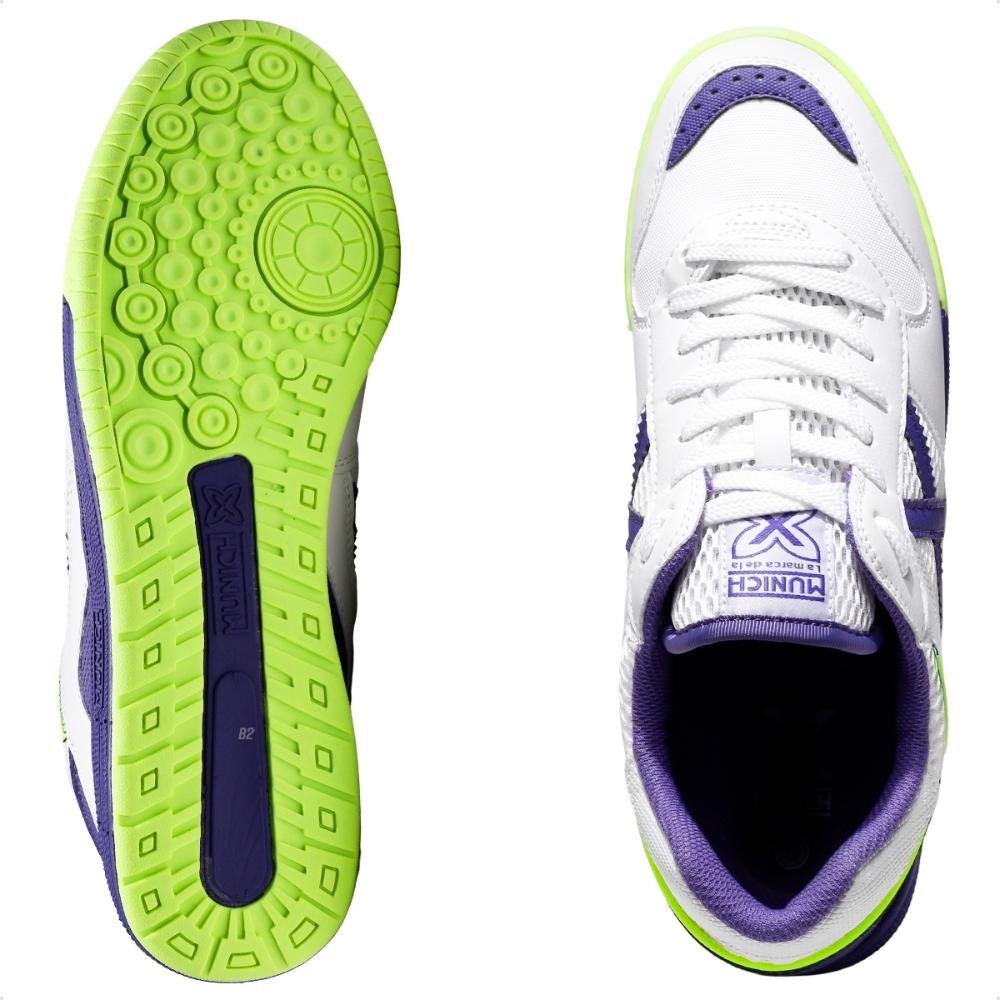 Chuteira Futsal Munich Continental V2 Masculina Branco/Roxo