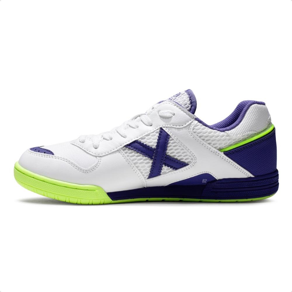 Chuteira Futsal Munich Continental V2 Masculina Branco/Roxo 2