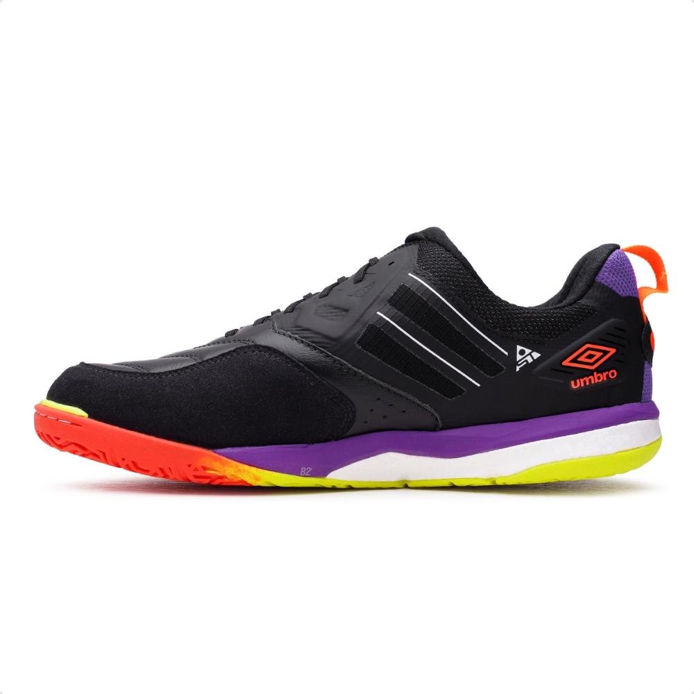 Chuteira Futsal Umbro Pro 5 Stable Masculina Preto/Laranja 2