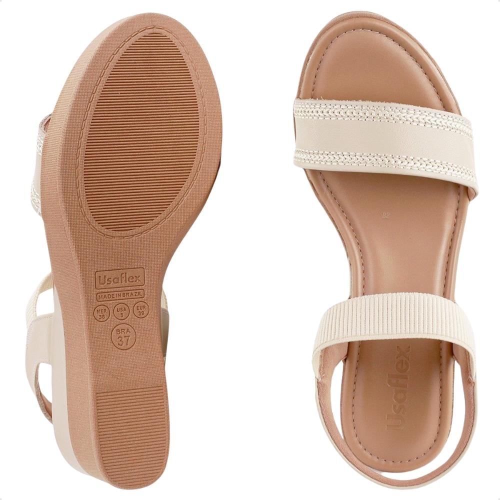 Sandália Usaflex Salto Anabela Feminina  Bege/Creme 6