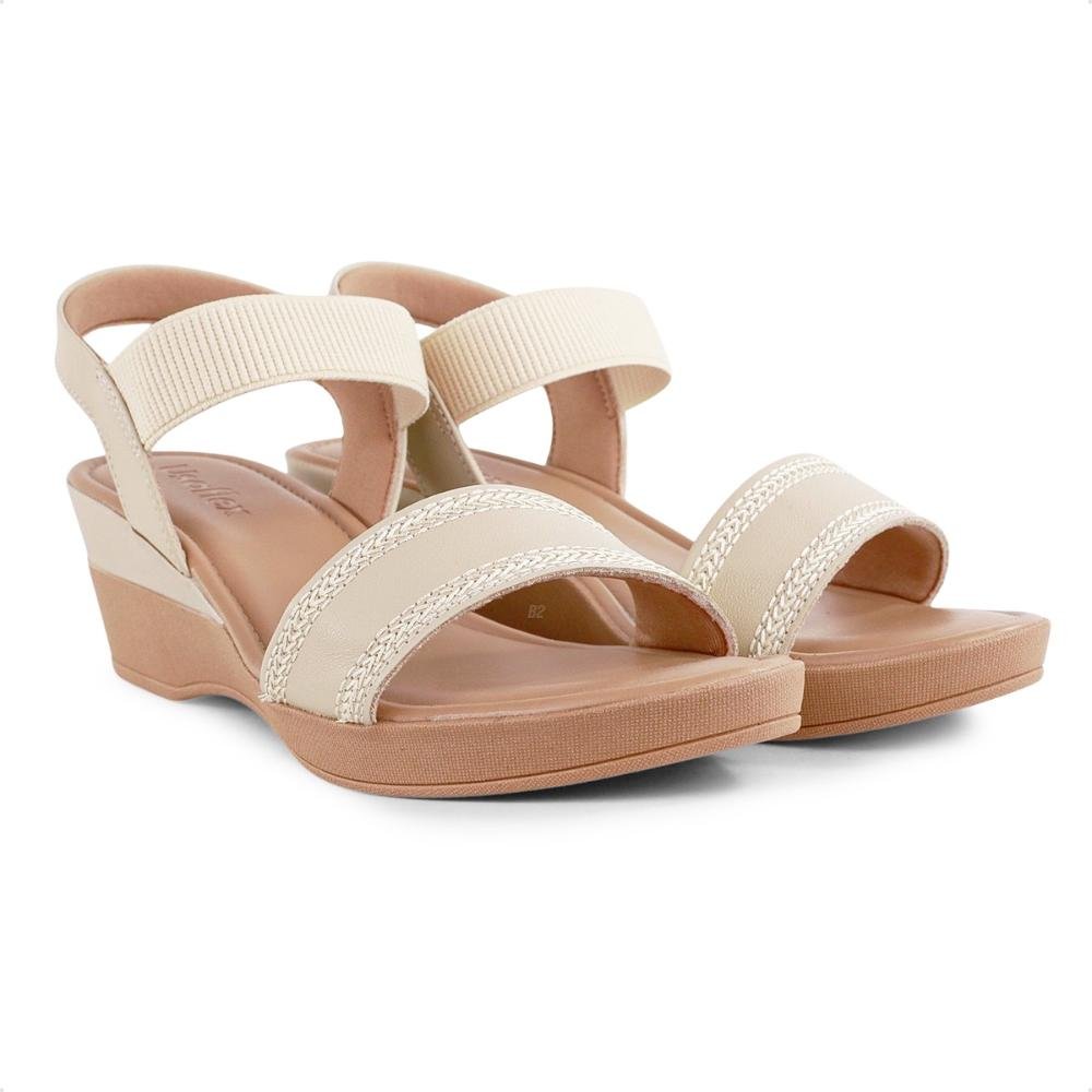 Sandália Usaflex Salto Anabela Feminina Bege/Creme 3