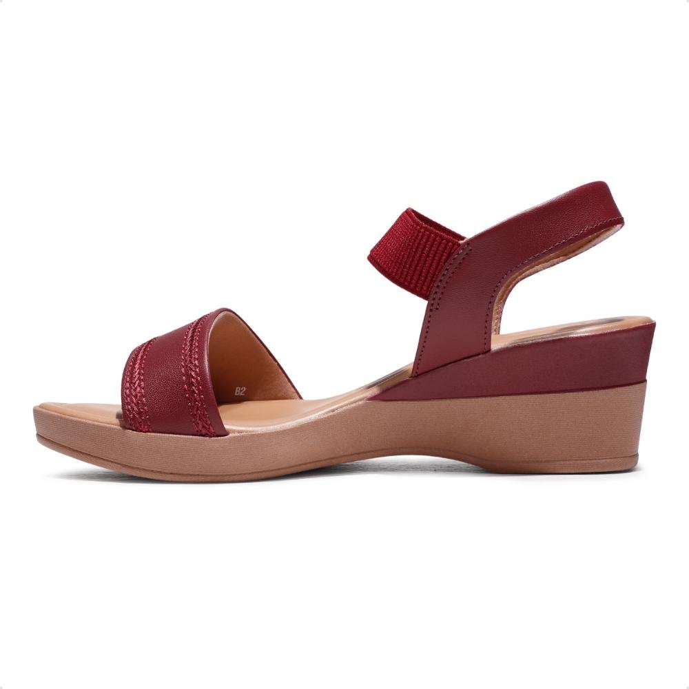 Sandália Usaflex Salto Anabela Feminina  Bordô/Bege 2