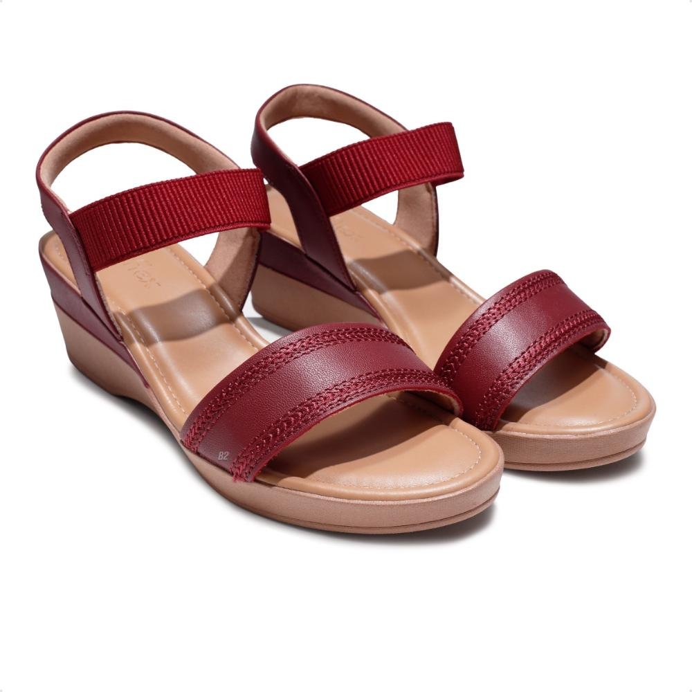 Sandália Usaflex Salto Anabela Feminina  Bordô/Bege 3