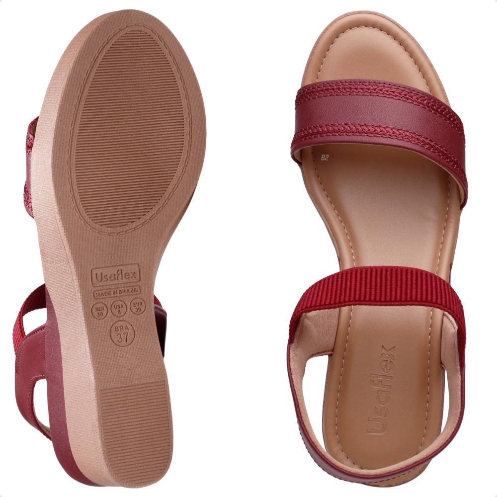 Sandália Usaflex Salto Anabela Feminina  Bordô/Bege 6