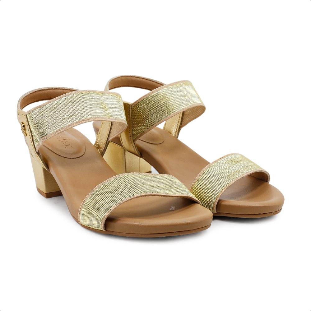Sandália Usaflex Salto Bloco Elástico Feminina  Dourado/Marrom 3