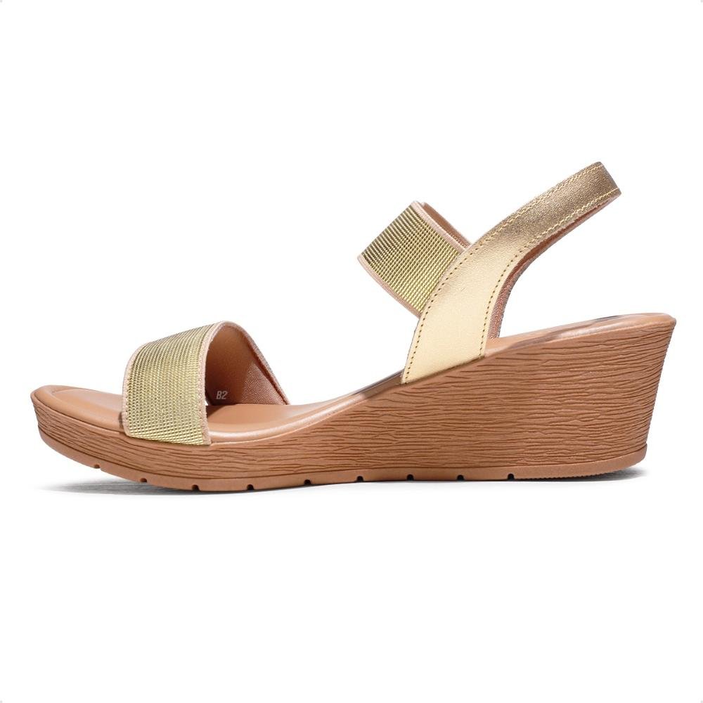 Sandália Usaflex Plataforma Multimateriais Feminina Bege/Dourado 2