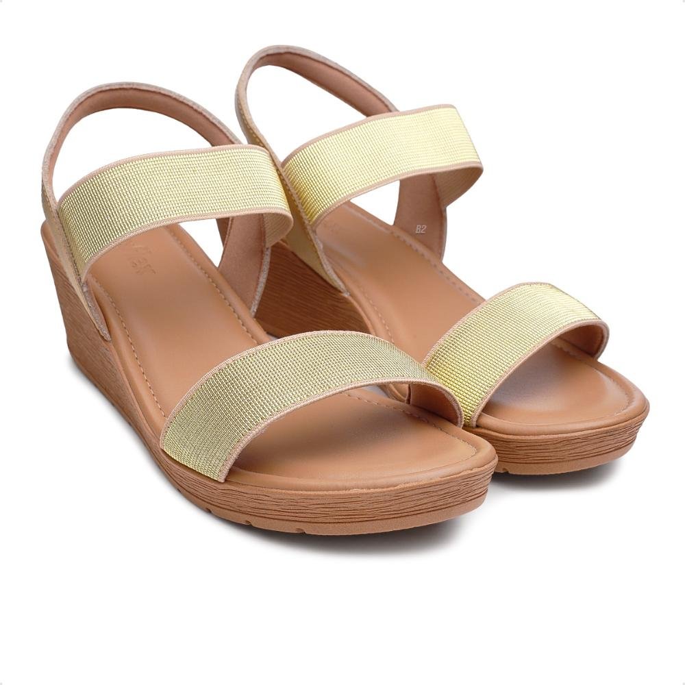Sandália Usaflex Plataforma Multimateriais Feminina Bege/Dourado 3