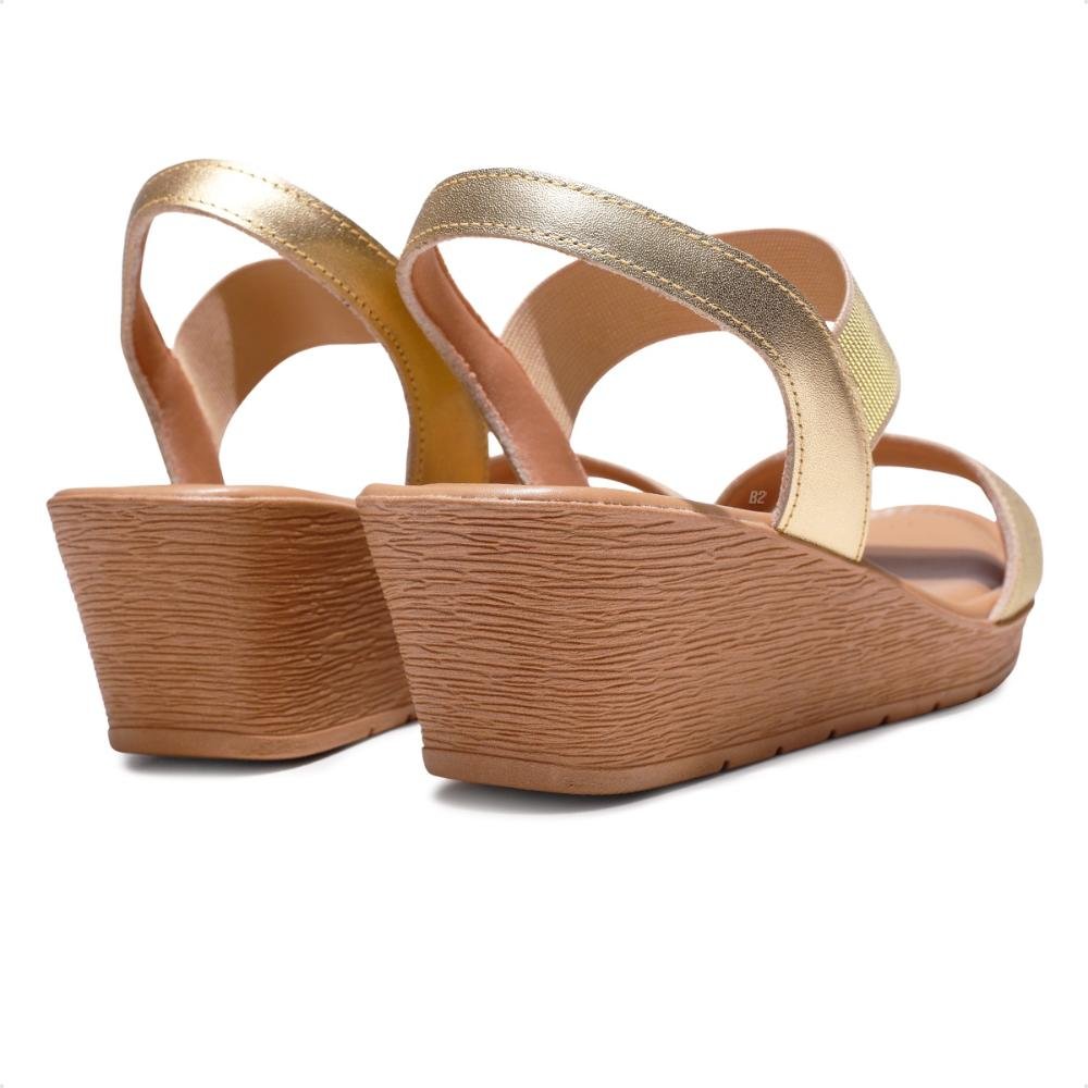 Sandália Usaflex Plataforma Multimateriais Feminina Bege/Dourado 5