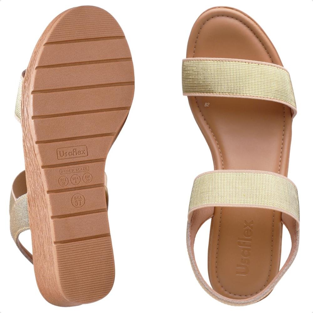 Sandália Usaflex Plataforma Multimateriais Feminina  Bege/Dourado 6
