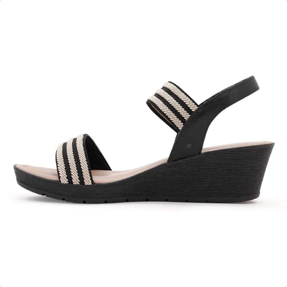 Sandália Usaflex Plataforma Multimateriais Feminina Preto/Bege 2
