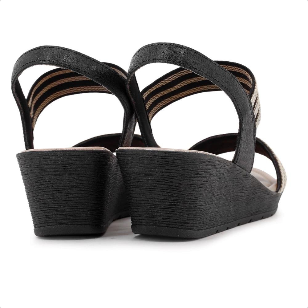 Sandália Usaflex Plataforma Multimateriais Feminina Preto/Bege 5