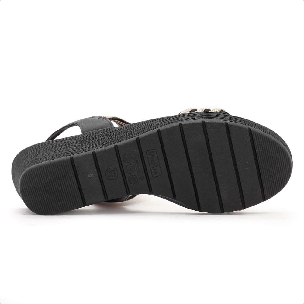 Sandália Usaflex Plataforma Multimateriais Feminina  Preto/Bege 6