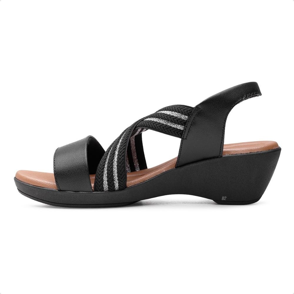 Sandália Usaflex Anabela Elástico Tira Entrelaçada Feminina Preto/Marrom 2