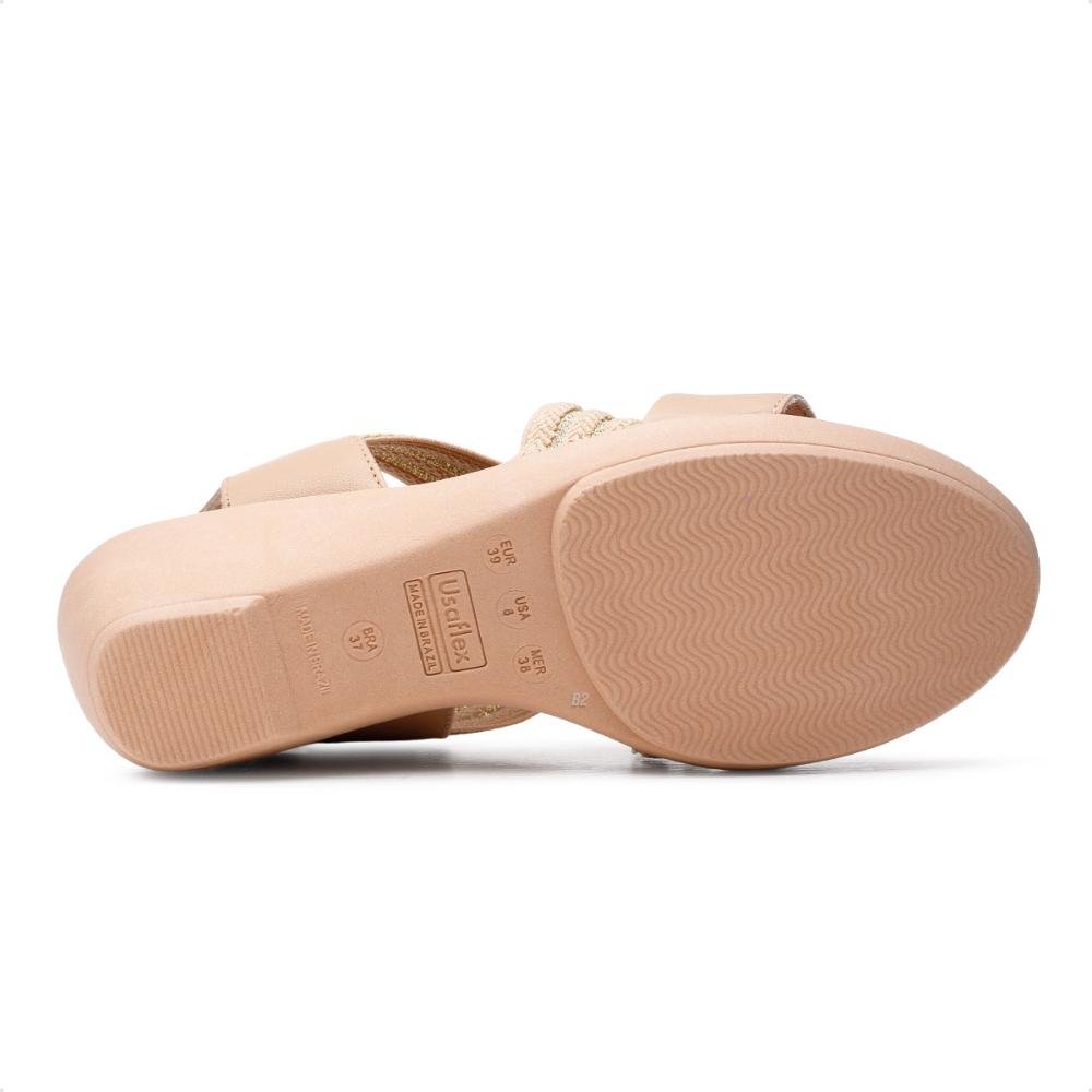 Sandália Usaflex Anabela Elástico Tira Entrelaçada Feminina Bege 6