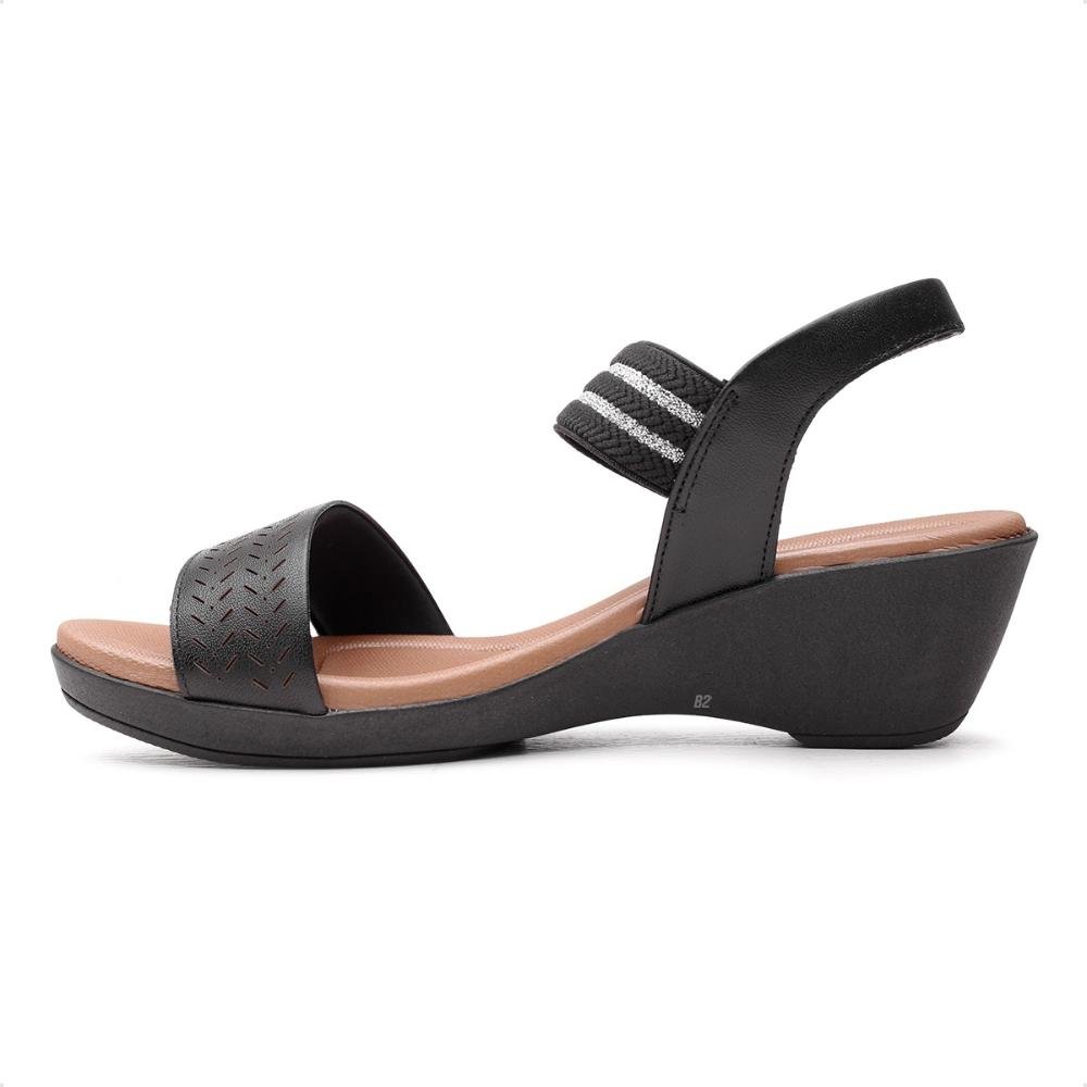 Sandália Usaflex Anabela Elástico Tiras Feminina Preto/Marrom 2