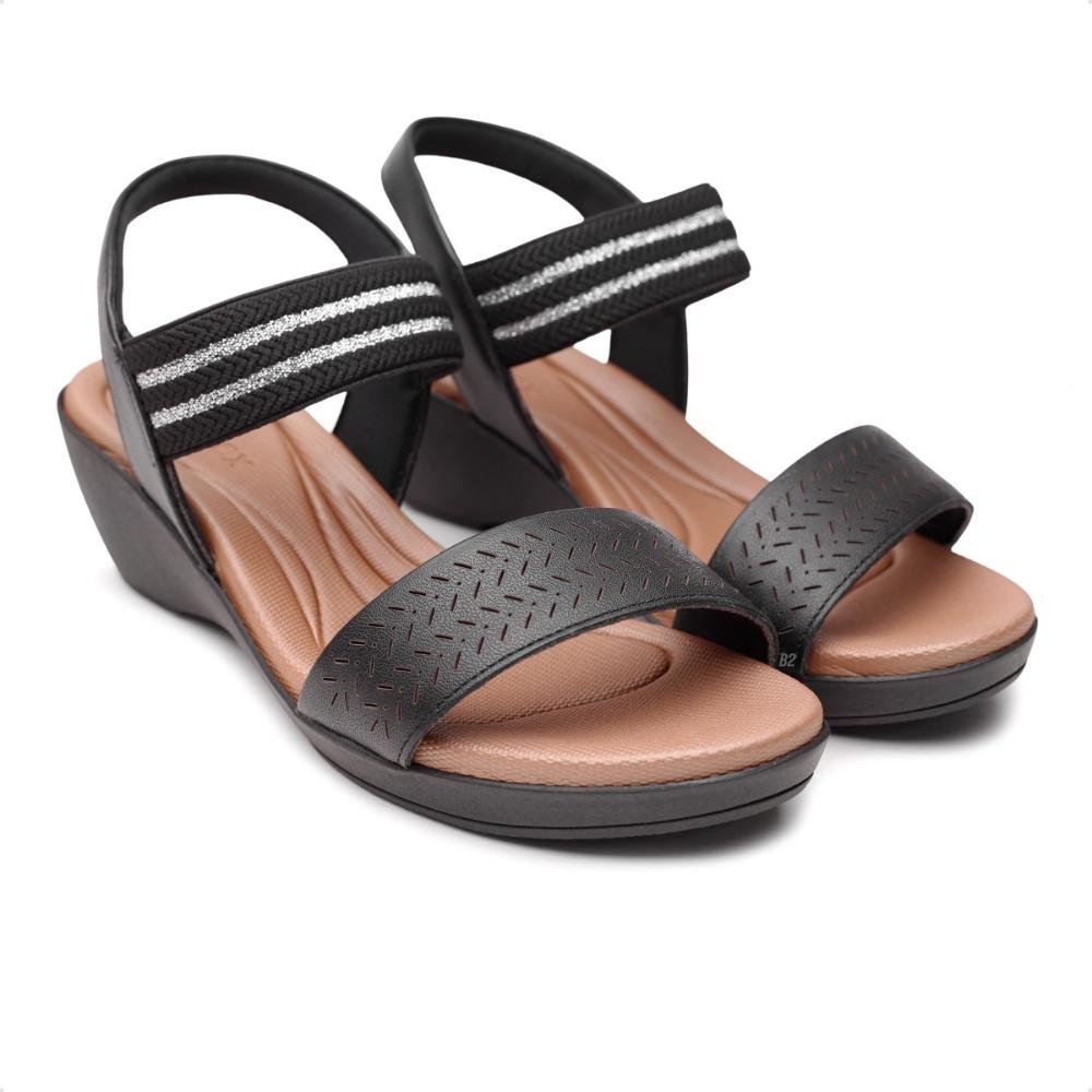 Sandália Usaflex Anabela Elástico Tiras Feminina Preto/Marrom 3