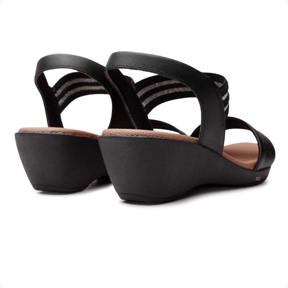 Sandália Usaflex Anabela Elástico Tiras Feminina Preto/Marrom 5