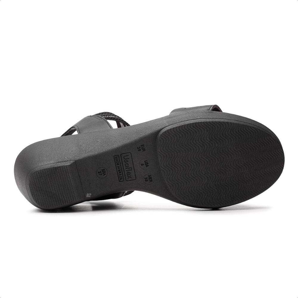 Sandália Usaflex Anabela Elástico Tiras Feminina Preto/Marrom 6