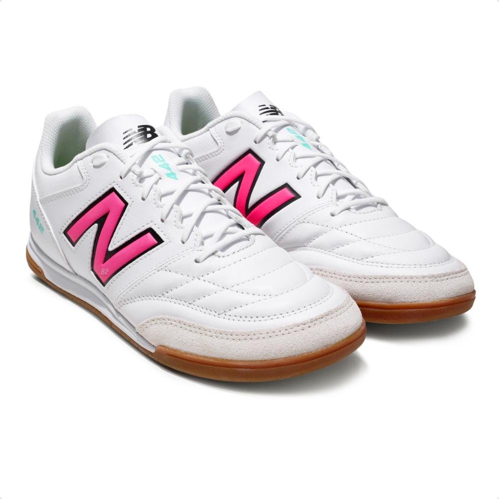Chuteira Futsal New Balance 442 V2 Team IN Masculina Branco/Rosa 3