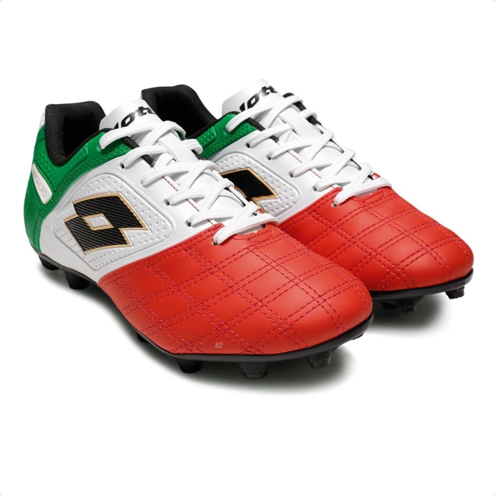 Chuteira Campo Lotto Stadio Potenza Gold B500 Masculina Vermelho/Verde 3