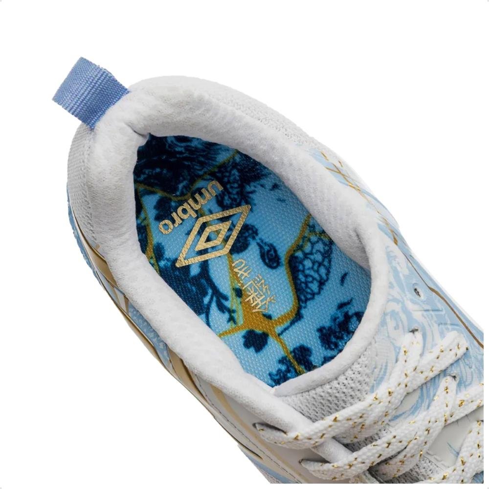 Chuteira Futsal Umbro Pro 5 Bump Kintsugi Branco/Azul 8