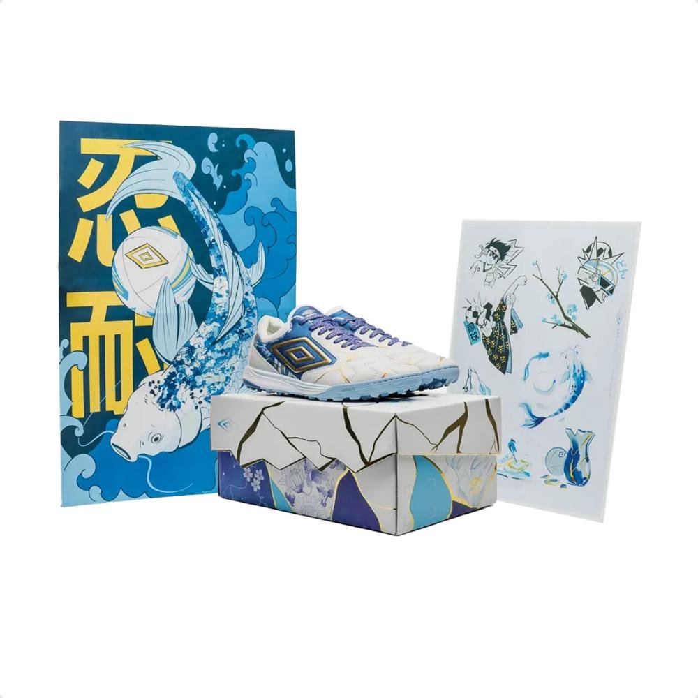 Chuteira Society Umbro Adamant Master Class Pro Bump Branco/Azul 7