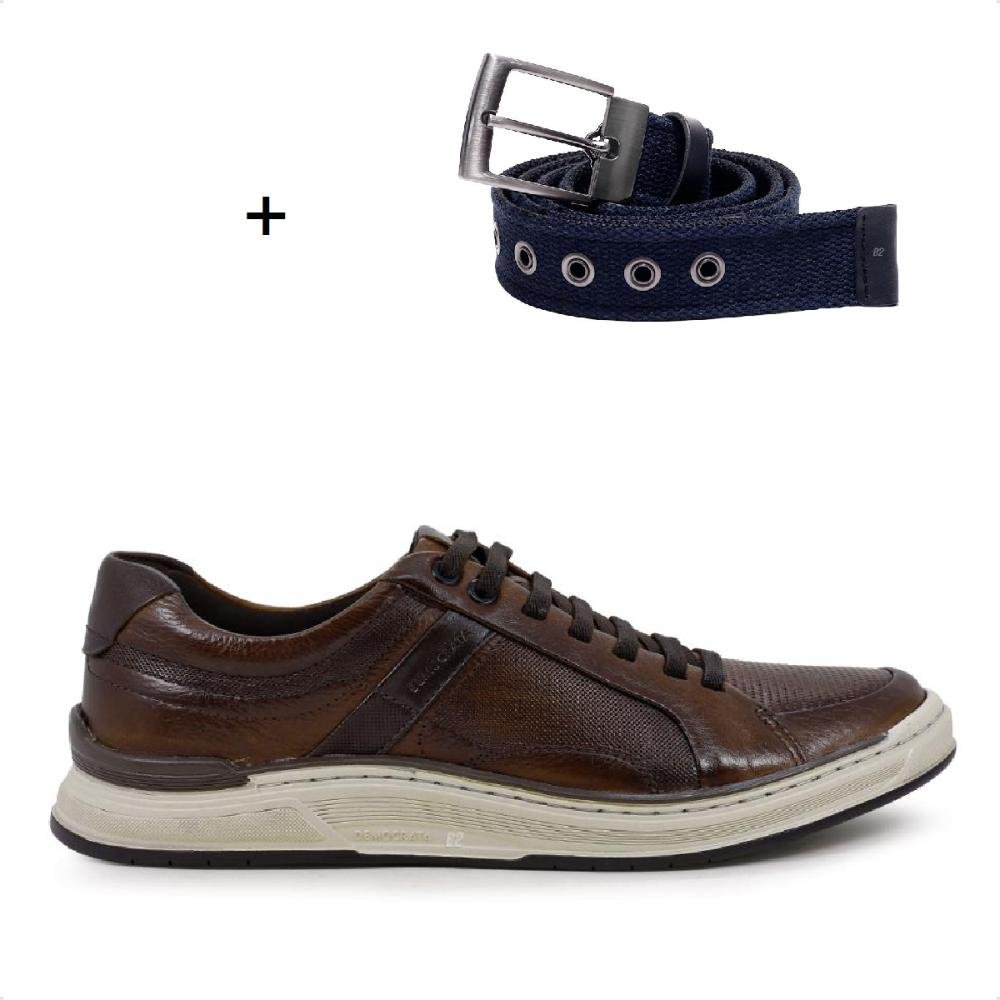 Sapatênis Democrata Denim Loop + Cinto Dupla Face Fivela