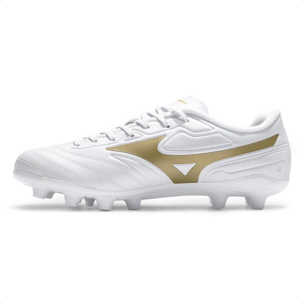 Chuteira Campo Mizuno Regent Club MD Masculina Branco/Dourado 2