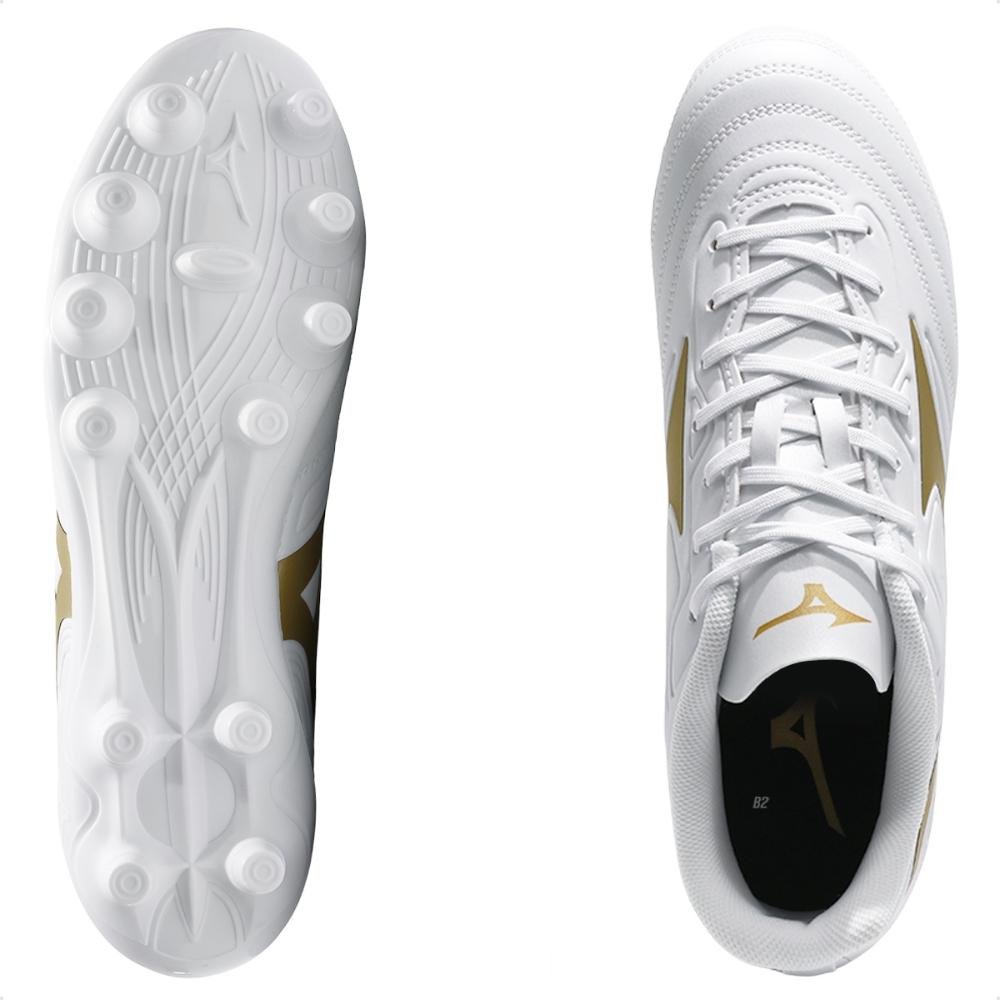 Chuteira Campo Mizuno Regent Club MD Masculina Branco/Dourado 6