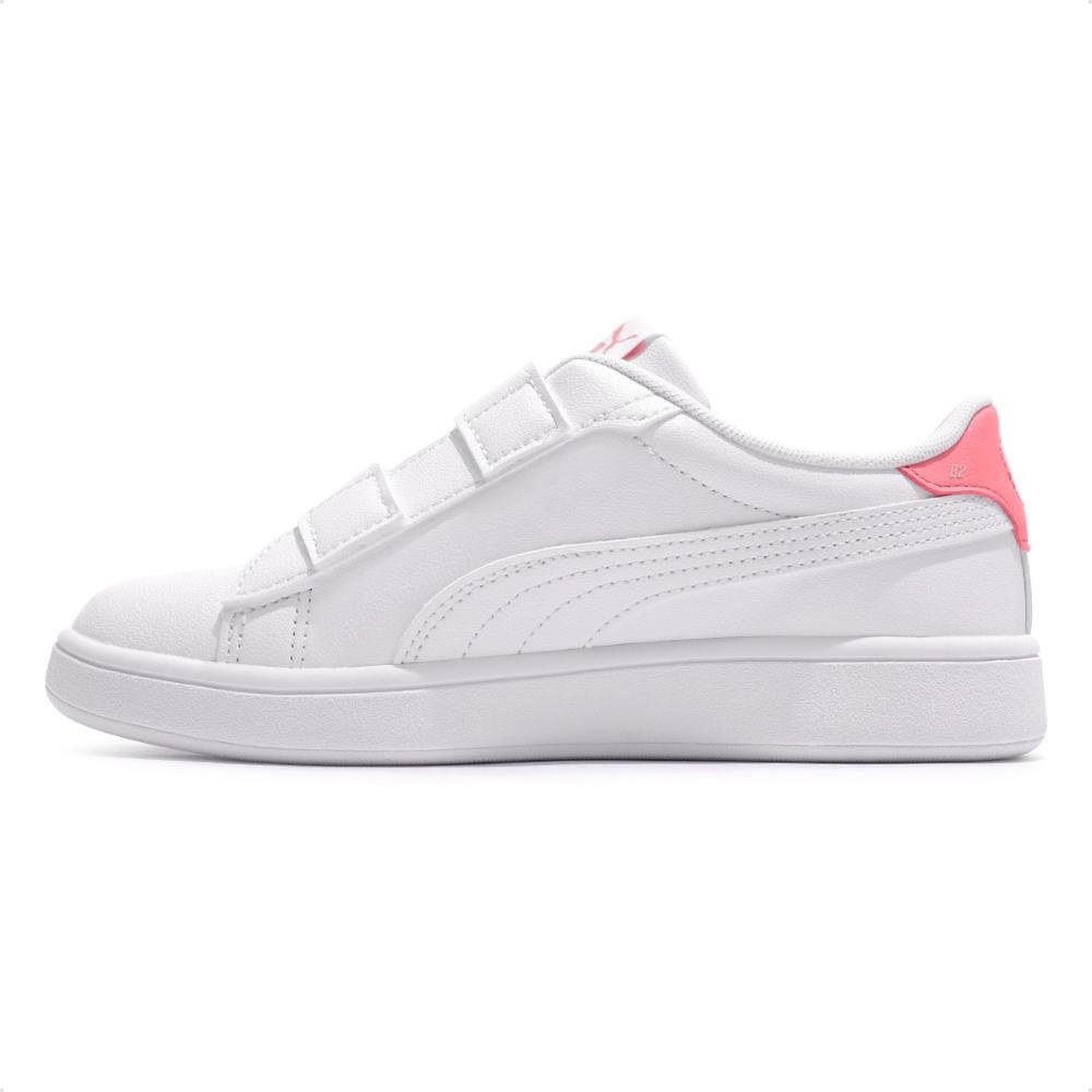 Tênis Puma Smash 3.0 Badges V PS Infantil Branco/Rosa 2