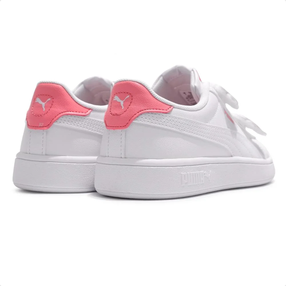 Tênis Puma Smash 3.0 Badges V PS Infantil Branco/Rosa 5