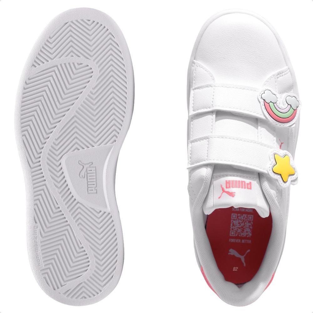 Tênis Puma Smash 3.0 Badges V PS Infantil Branco/Rosa 6