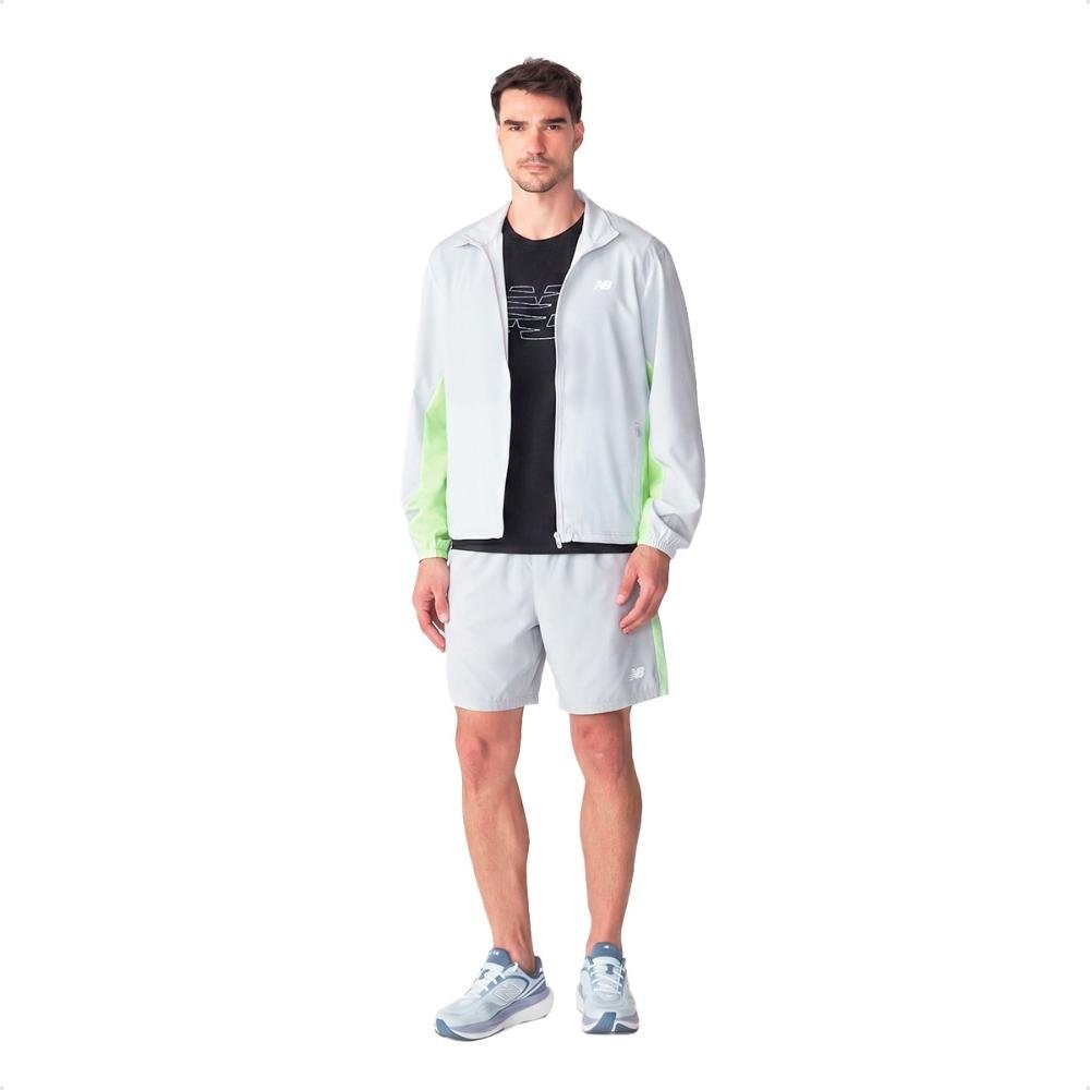 Jaqueta New Balance Corta Vento Fast Days Masculina Cinza Claro/Verde 3