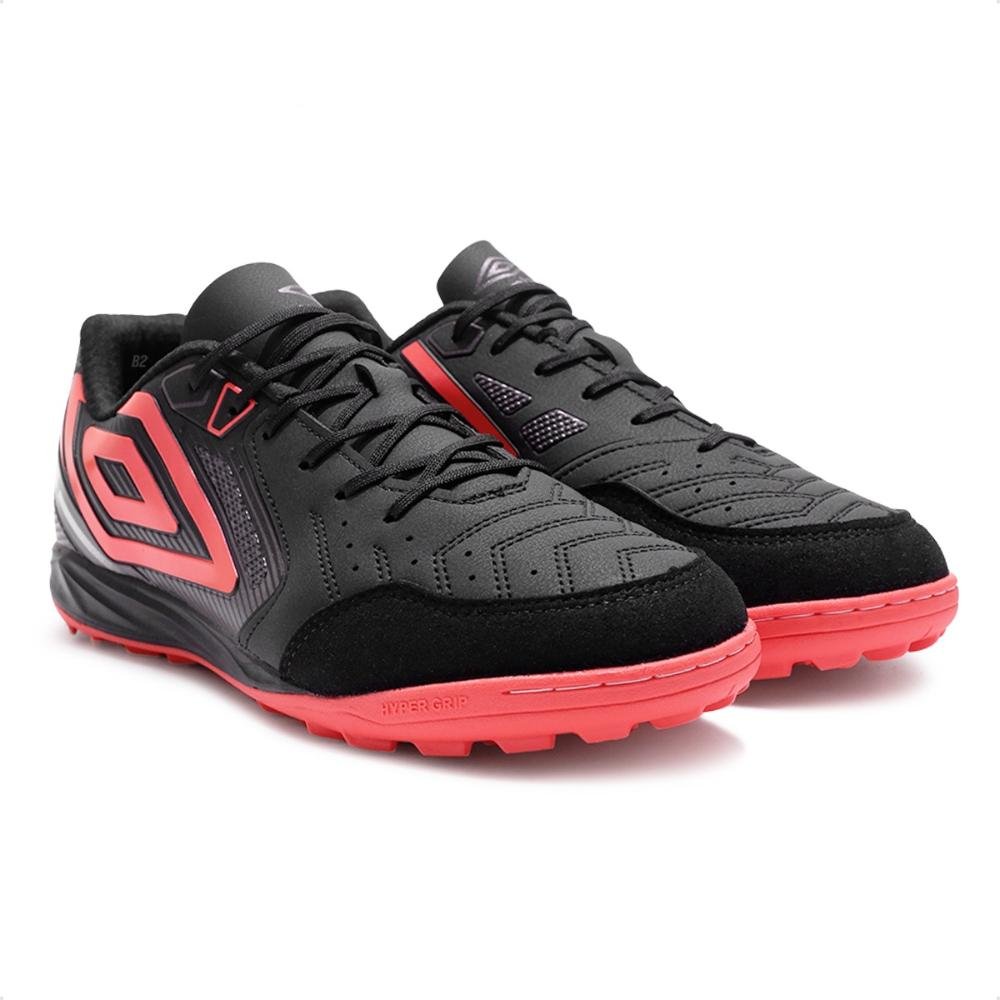 Chuteira Society Umbro Pro 5 Bump Club Unissex Preto/Coral 3