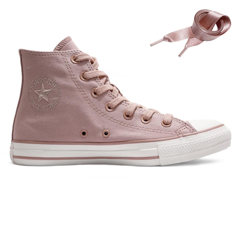 Tênis Converse All Star Chuck Taylor Peached Canvas Cano Alto Feminino Rose/Branco 7