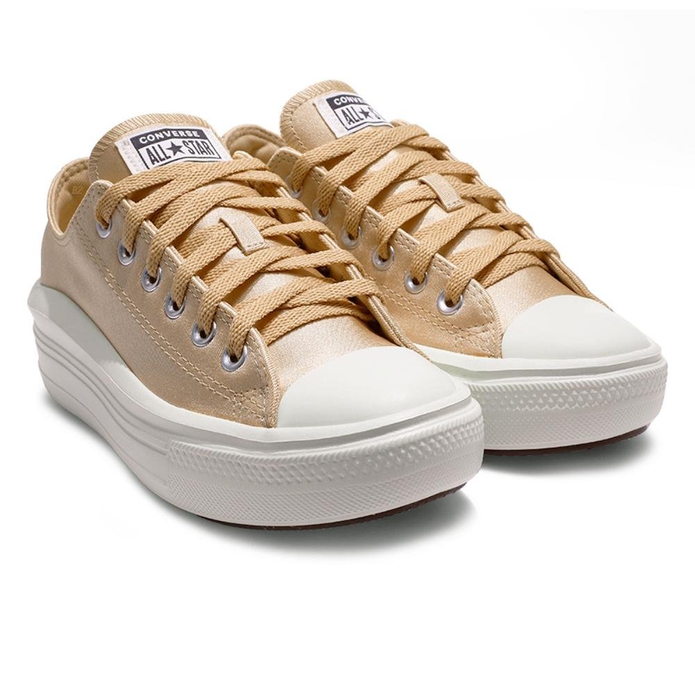 Tênis Converse All Star Chuck Taylor Move Cetim Cano Baixo Feminino Bege 3