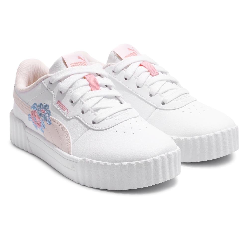 Tênis Puma Carina 3.0 Floral Infantil Branco/Rosa 3