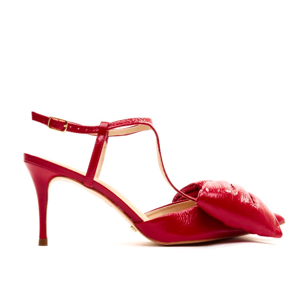 Slingback Couro Vermelho Salto Médio Cecconello 2399007-1